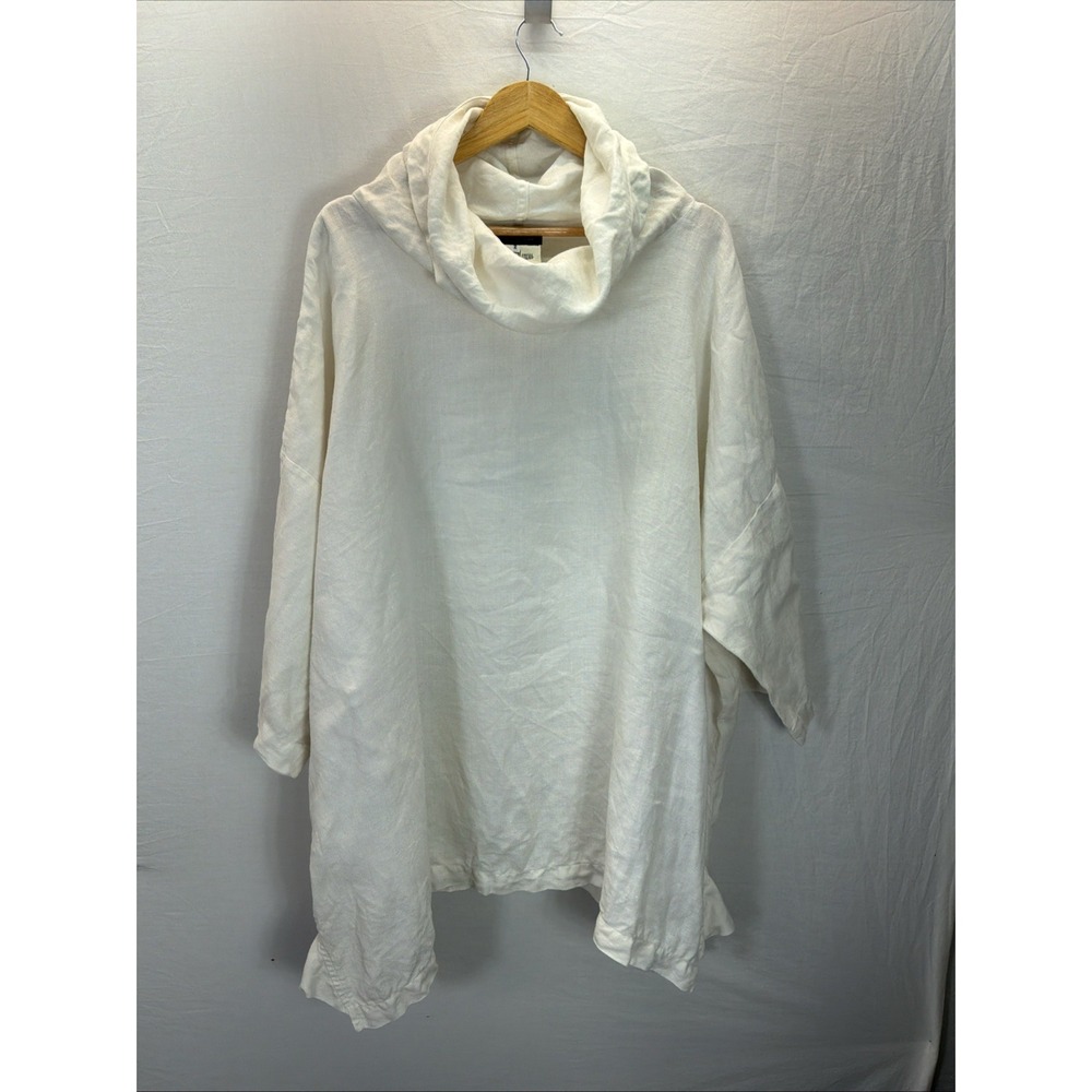 Eskandar Cowl Neck Art Ivory 100% Linen Tunic Top Size 2/Generous L Boho Minimal